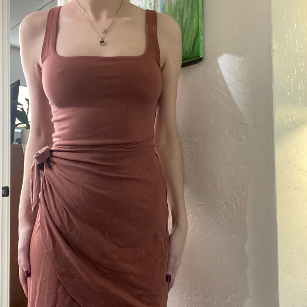 Rust Sleeveless Wrap Dress